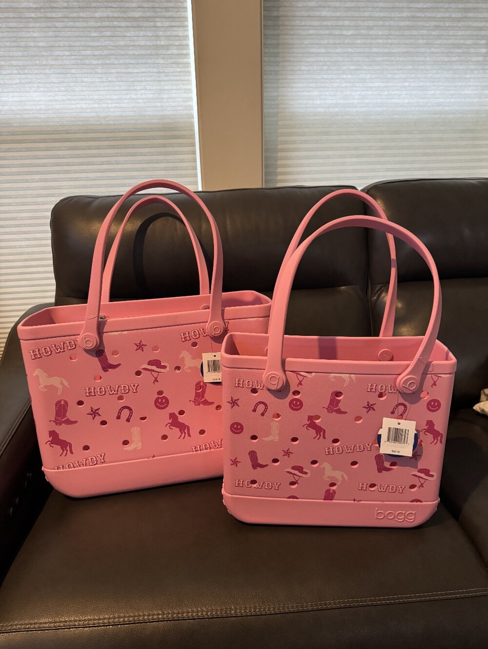 2pc set Bogg Bag XL Original 19" & Medium 15"Pink Howdy Cowgirl Tote Western NWT